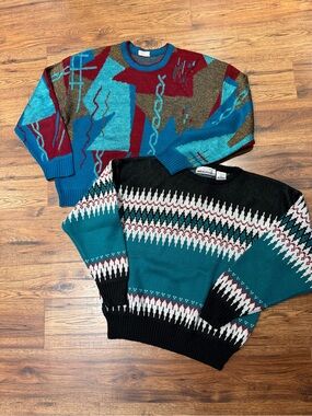 Vintage Knit Sweater Patterned Acrylic Colour Block 90’s Pullover Bundle